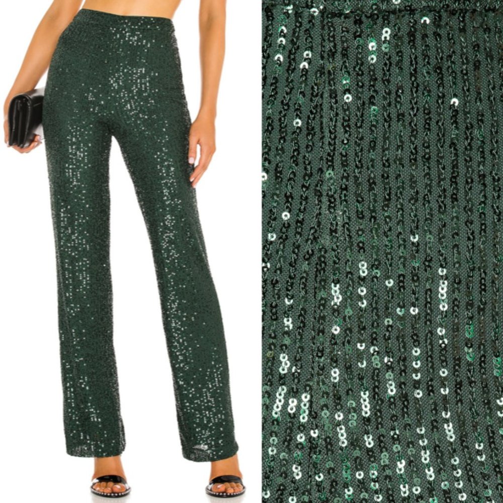 Camila Coelho Emerald Green Sequin Straight-Leg Pants